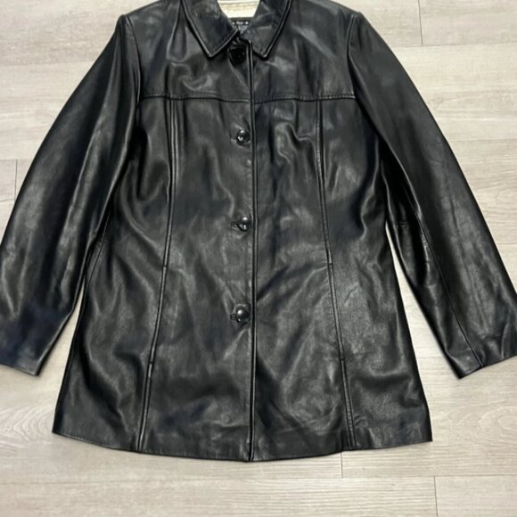 Vintage Wilsons Black Leather Jacket Quilted Lined Coat Women’s Size M - Picture 2 of 8